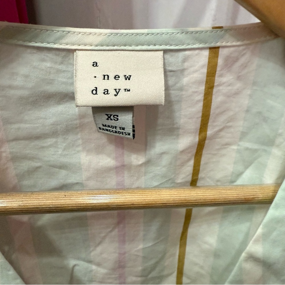 A New Day XS Pastel Stripe Wrap Peplum Blouse | Puff Sleeve - Picture 2 of 4